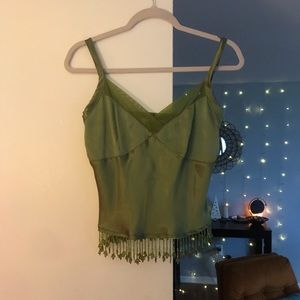 George green satin beaded tank top